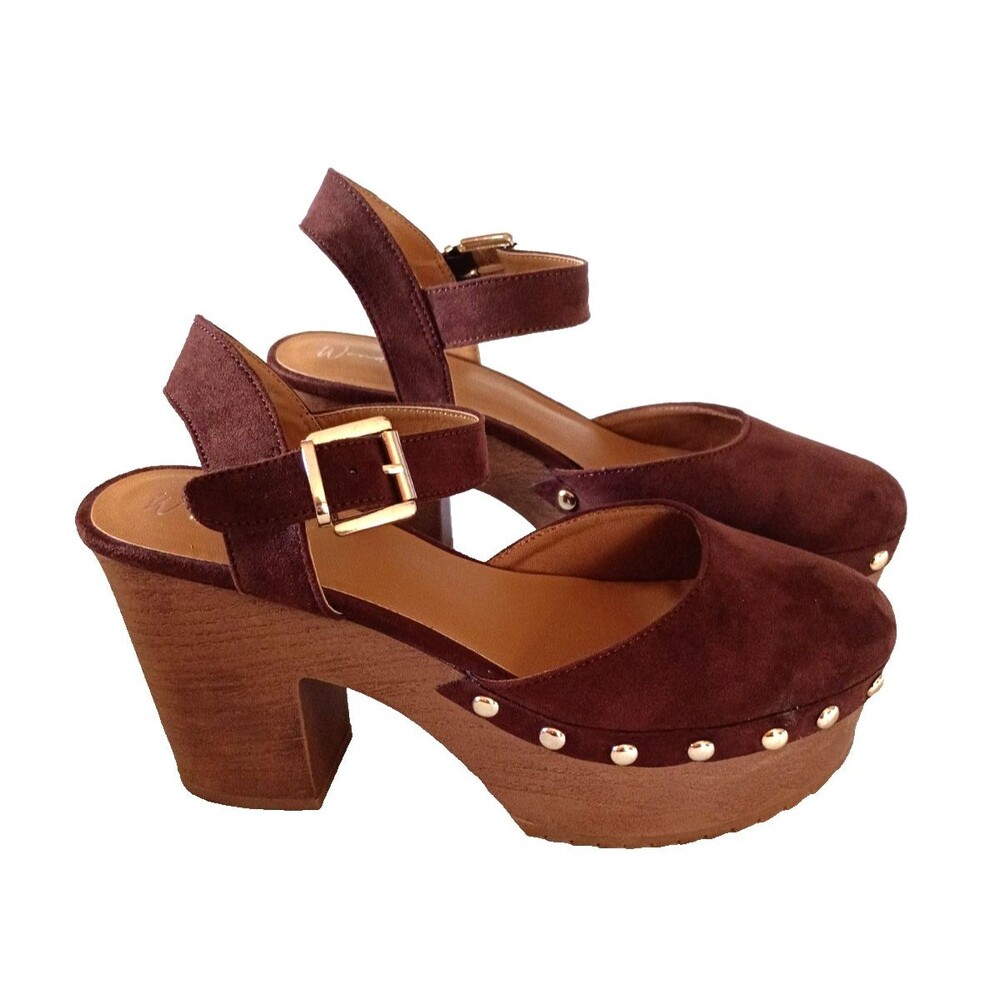 Wonderly Jolene Brown Faux Suede Studded Platform Heels Size 8.5 NEW